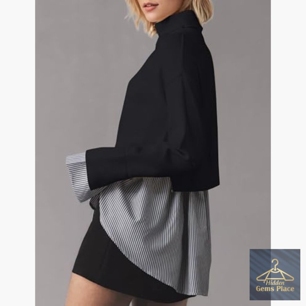 Patchwork Turtleneck Sweater With Asymmetrical He… - image 4